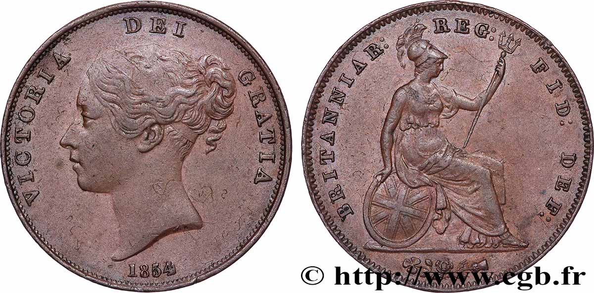 ROYAUME-UNI 1 Penny Victoria “tête jeune” 1854  TTB+ 