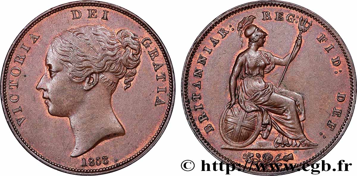 GRANDE BRETAGNE - VICTORIA 1 Penny Victoria “tête jeune” 1853  SUP 