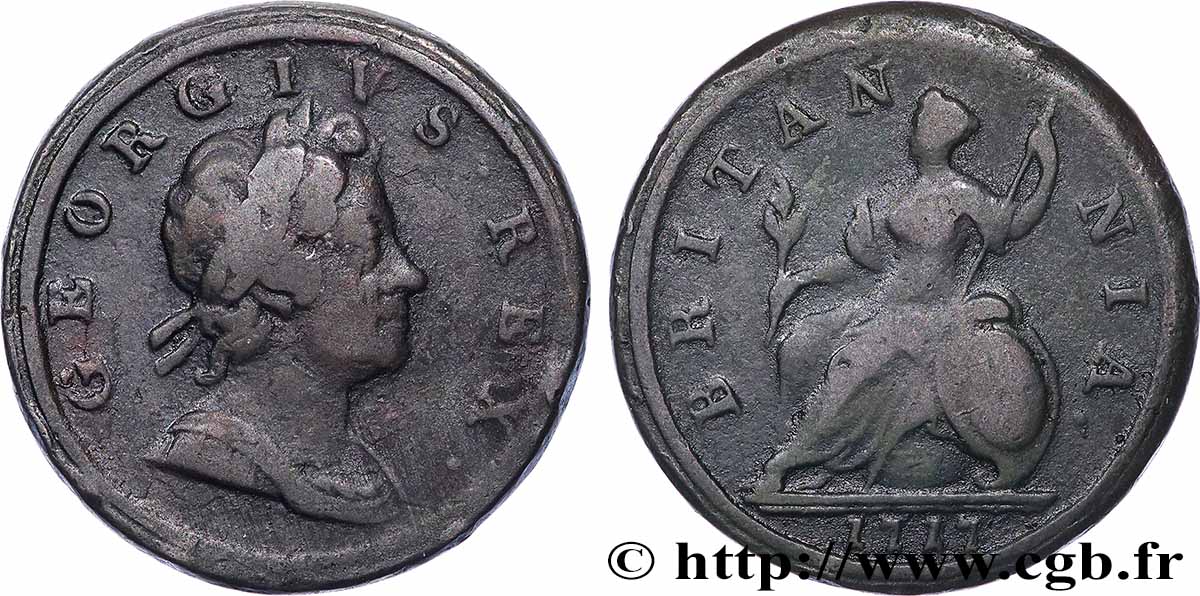 VEREINIGTEN KÖNIGREICH 1/2 Penny Georges Ier 1717  fSS 