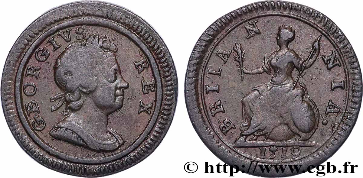 VEREINIGTEN KÖNIGREICH 1 Farthing Georges Ier 1719  fSS 