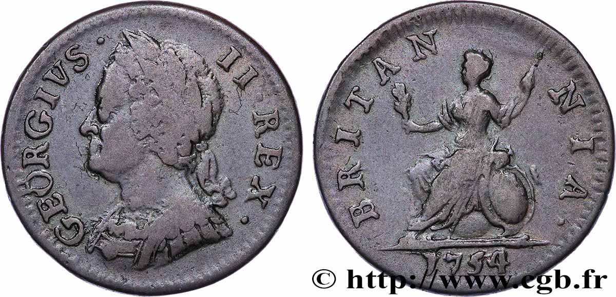VEREINIGTEN KÖNIGREICH 1 Farthing Georges II / Britannia 1754  fSS 