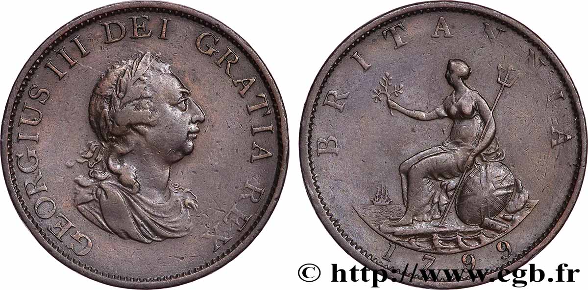 VEREINIGTEN KÖNIGREICH 1/2 Penny Georges III 1799 Soho SS 