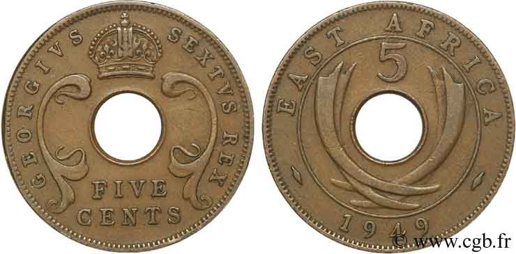 EAST AFRICA (BRITISH) 5 Cents (Georges VI) 1949 Londres XF 