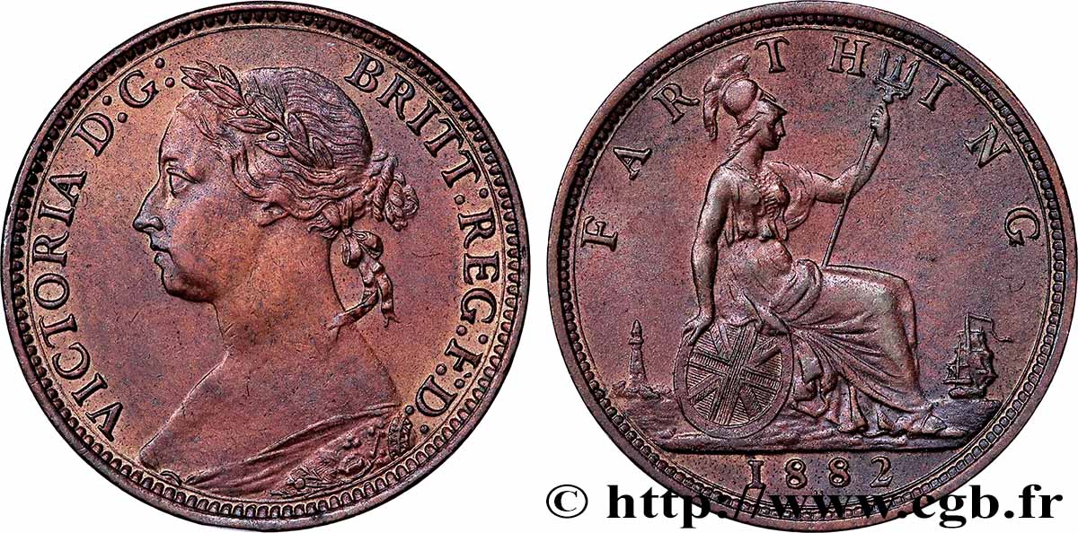 VEREINIGTEN KÖNIGREICH 1 Farthing Victoria “Bun Head” 1882 Heaton fVZ 