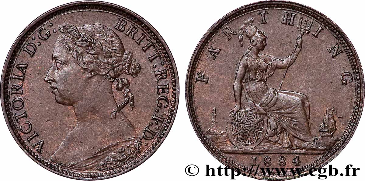 REGNO UNITO 1 Farthing Victoria “Bun Head” 1884 Londres SPL 