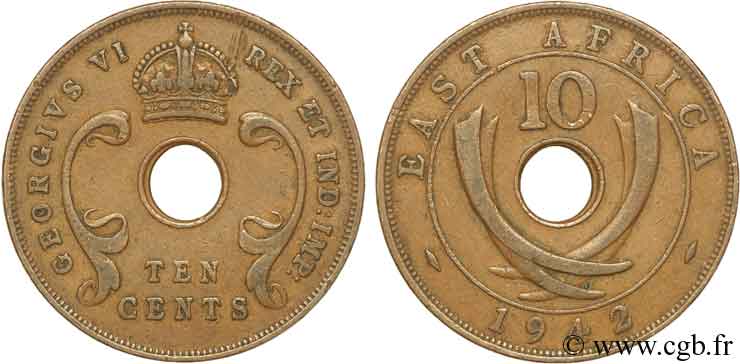 BRITISCH-OSTAFRIKA 10 Cents (Georges VI) 1942 Londres SS 