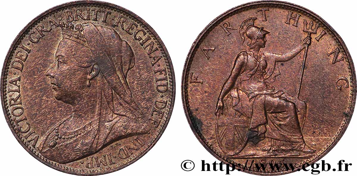VEREINIGTEN KÖNIGREICH 1 Farthing Victoria type “Old Head” 1895 Londres VZ 
