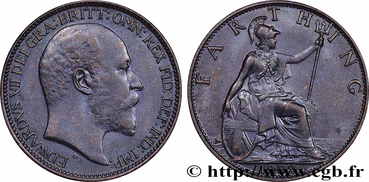 ROYAUME-UNI 1 Farthing Edouard VII 1902  SUP 