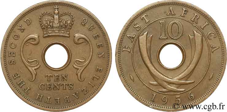 AFRICA DI L EST BRITANNICA  10 Cents (Elisabeth II) 1956 Londres BB 