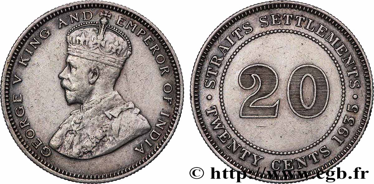 MALAYSIA - STRAITS SETTLEMENTS 20 Cents Georges V 1935  fVZ 