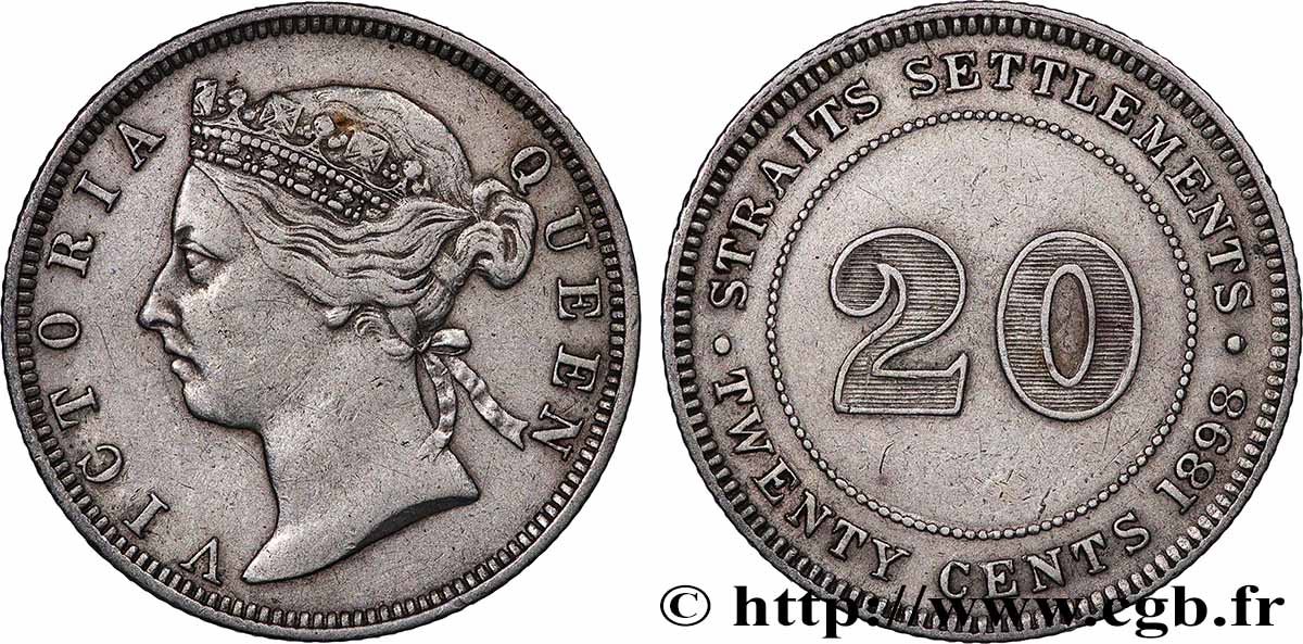 MALAISIE - ÉTABLISSEMENTS DES DÉTROITS 20 Cents Straits Settlements Victoria 1898  TTB 