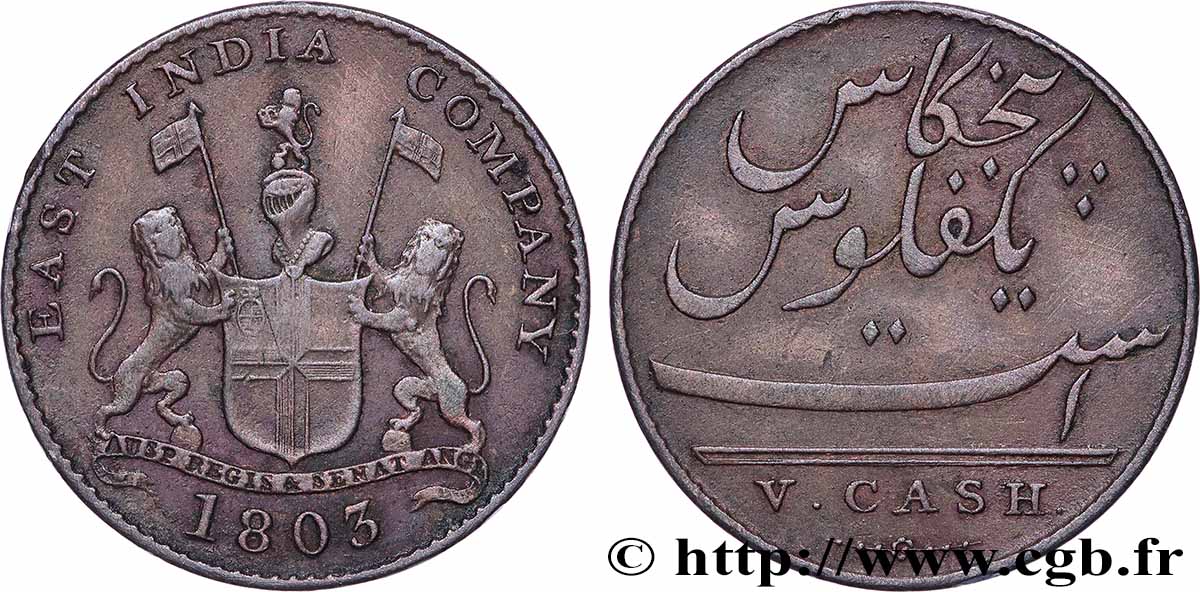 INDIEN V (5) Cash Madras East India Company 1803 Madras SS 