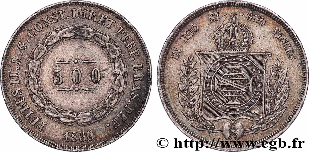 BRÉSIL 500 Reis au nom de l’Empereur Pierre II 1860  TTB 