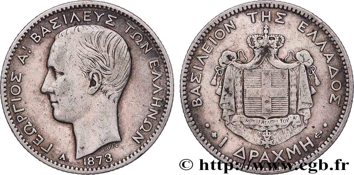 GRIECHENLAND 1 Drachme Georges Ier 1873 Paris fSS 