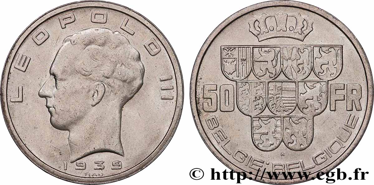 BELGIEN 50 Francs Léopold III légende Belgique-Belgie tranche position A 1939 Bruxelles fVZ 
