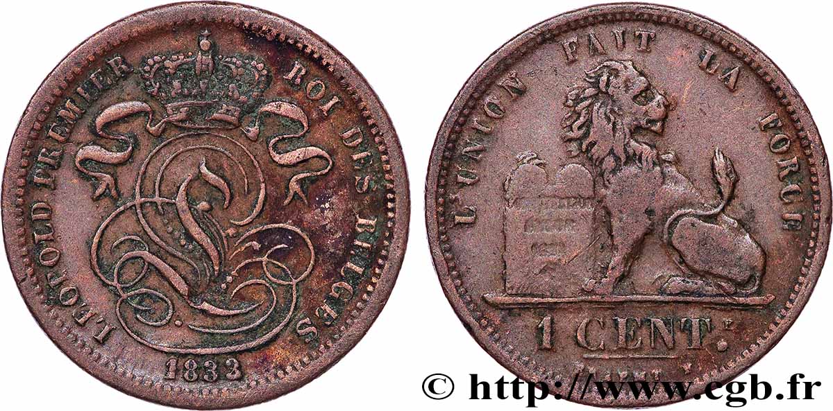 BELGIUM 1 Centime Léopold Ier 1833  XF 