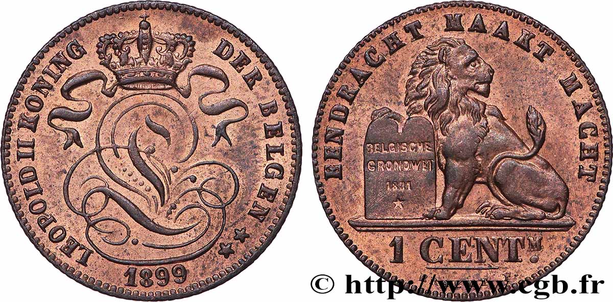 BELGIQUE 1 Centime lion monogramme de Léopold II 1899  SUP 