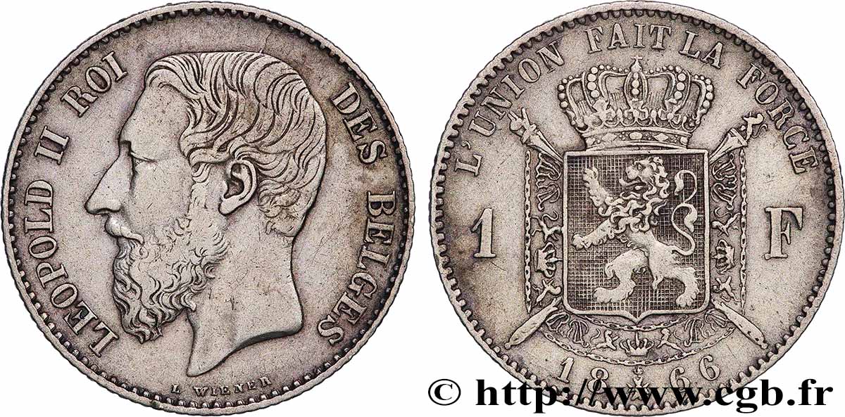 BELGIO 1 Franc Léopold II légende française 1866 Bruxelles BB 