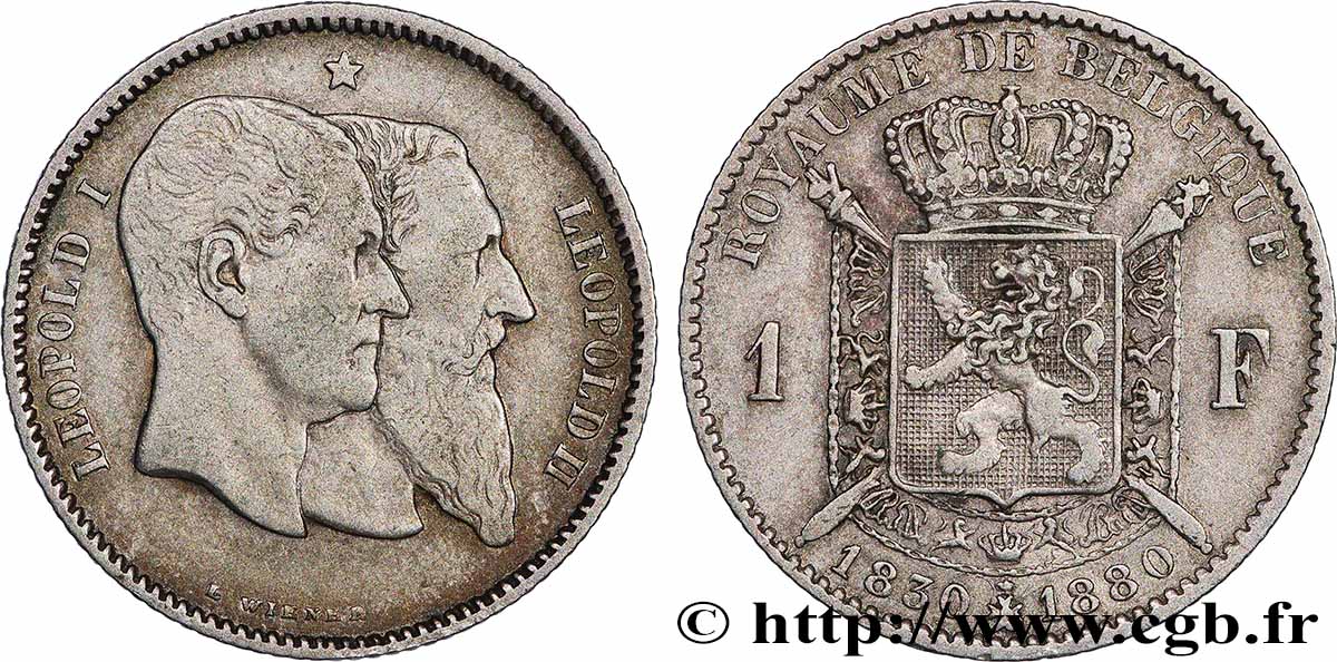 BELGIEN 1 Franc 50e anniversaire de l’indépendance 1880  fVZ 