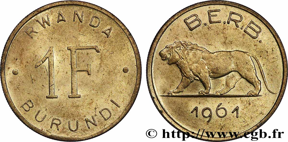 RWANDA BURUNDI 1 Franc lion 1961  VZ 