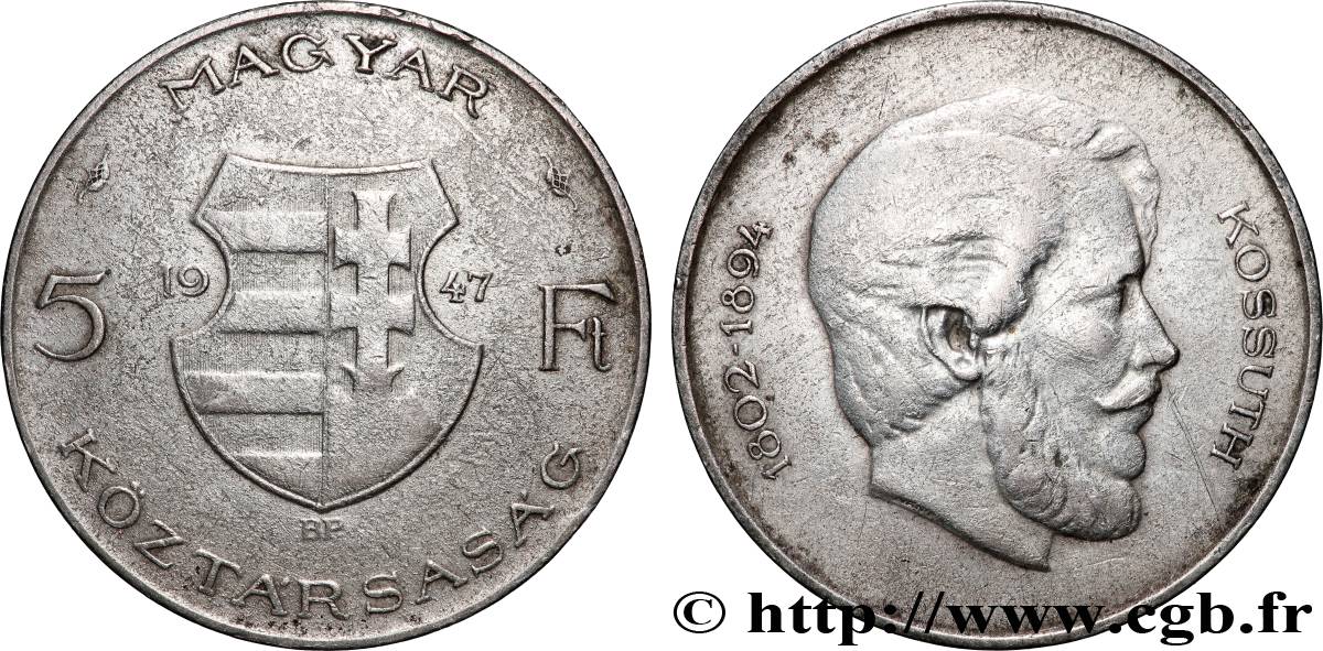 UNGARN 5 Forint Lajos Kossuth 1947 Budapest fSS 