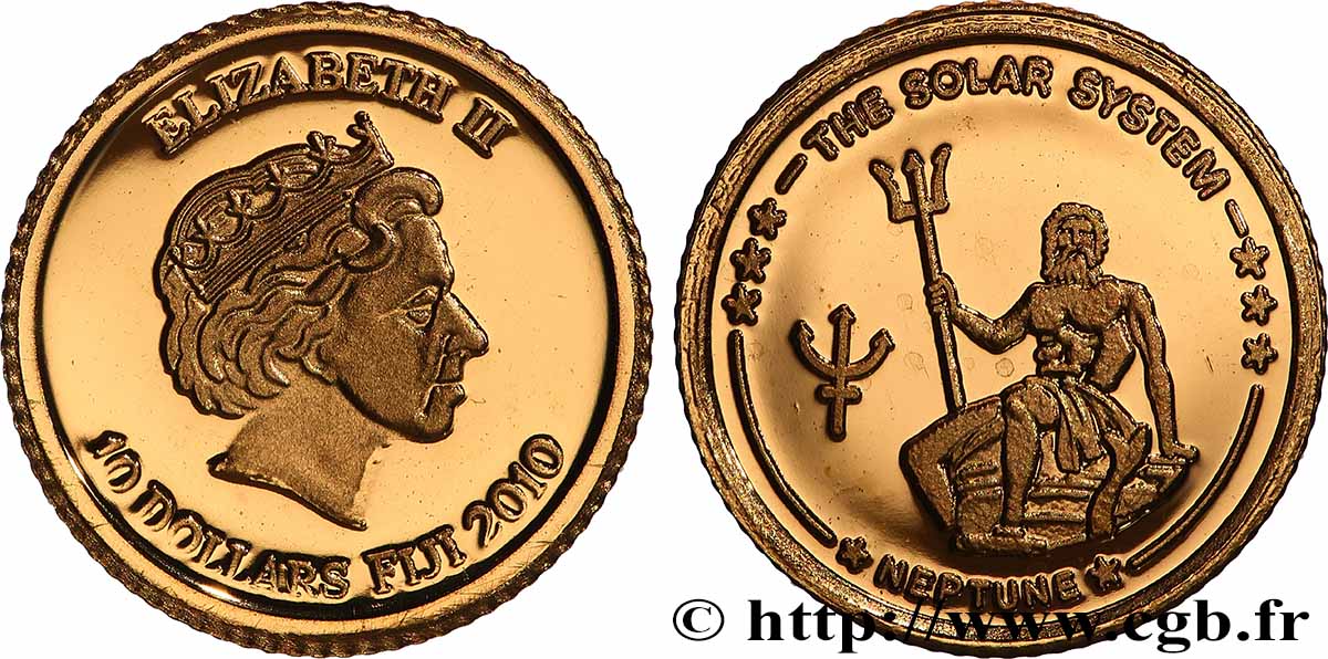 FIJI 10 Dollar Proof Neptune 2010  MS 