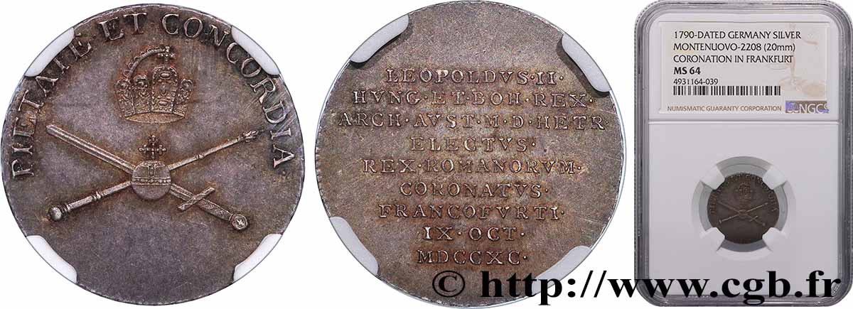 ALLEMAGNE - VILLE LIBRE DE FRANCFORT Jeton de Couronnement Léopold II d’Autriche 1790  SPL64 NGC