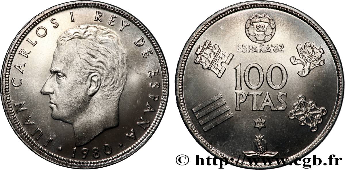 SPAIN 100 Pesetas BE Juan Carlos coupe du Monde de Football 1982 1980 Madrid MS 