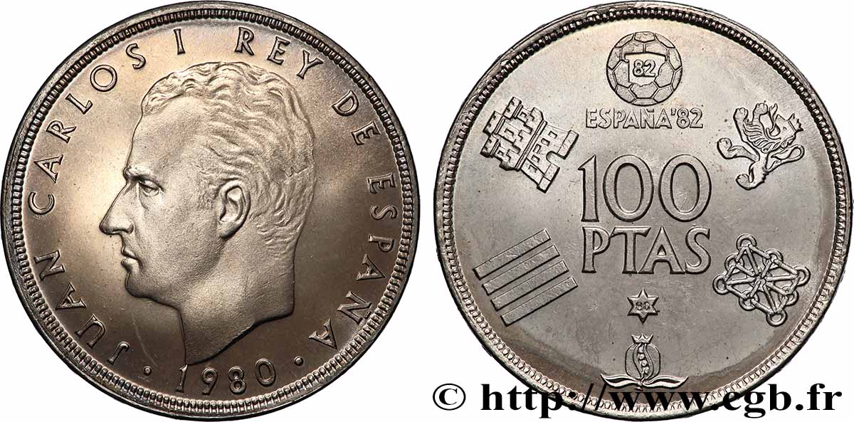 ESPAGNE 100 Pesetas BE Juan Carlos coupe du Monde de Football 1982 1980 Madrid SPL 