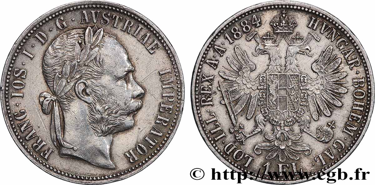 AUTRICHE 1 Florin François-Joseph Ier tête laurée 1884 Vienne TTB+ 