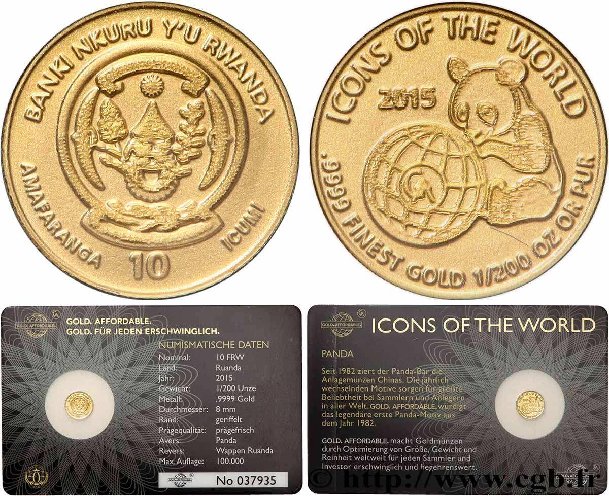 RWANDA 10 Francs Panda 2015  FDC 