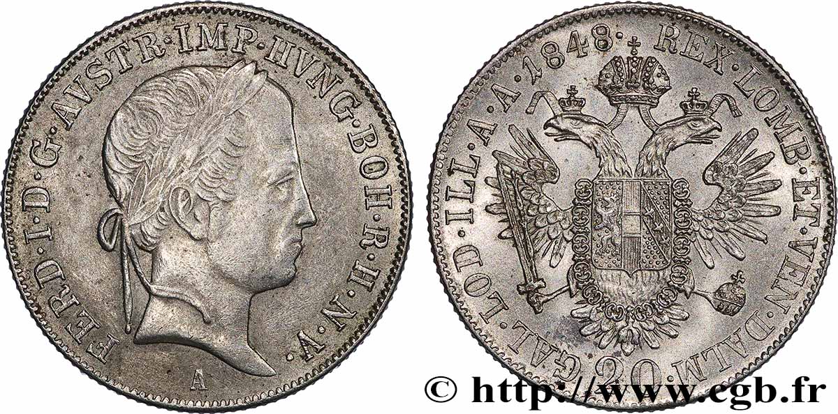 AUSTRIA 20 Kreuzer Ferdinand Ier 1848 Vienne q.SPL/SPL 