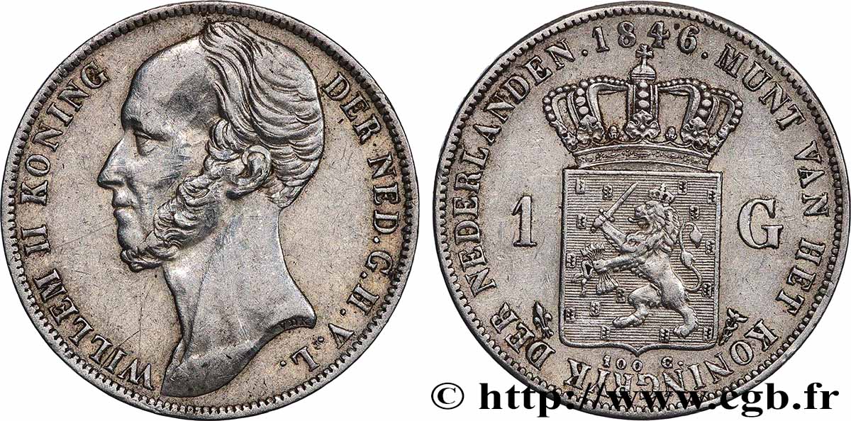 PAíSES BAJOS 1 Gulden Guillaume II, différent fleur de lys 1846 Utrecht MBC 