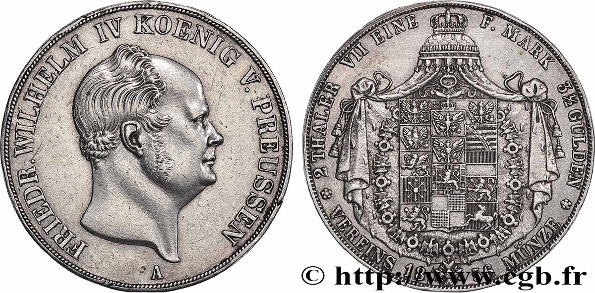 ALLEMAGNE - ROYAUME DE PRUSSE - FRÉDÉRIC-GUILLAUME IV 2 Thaler  1856 Berlin SS 