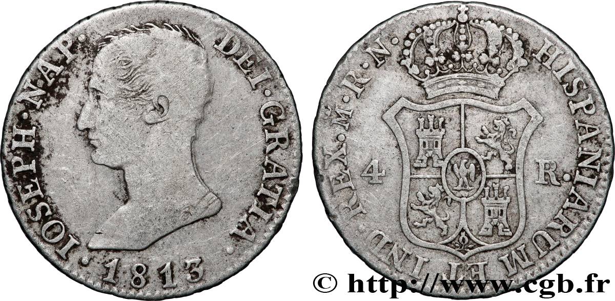 ESPAÑA - REINO DE ESPAÑA - JOSÉ NAPOLÉON 4 Reales 1813 Madrid BC+ 