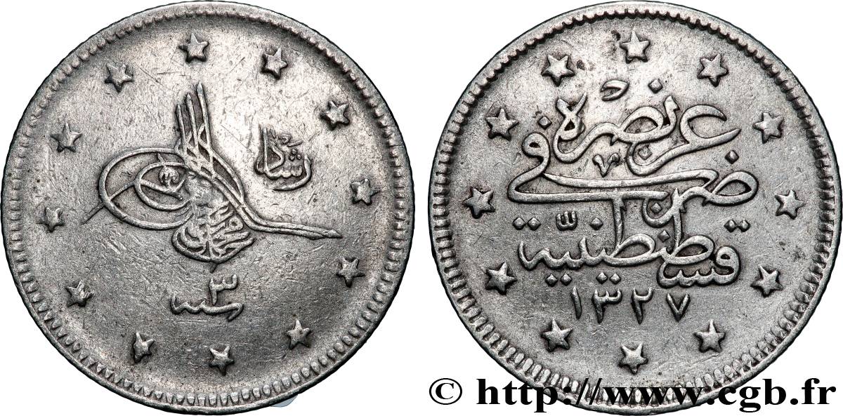 TÜRKEI 2 Kurush Mehmet V AH 1327 an 3 (1911) Constantinople SS 
