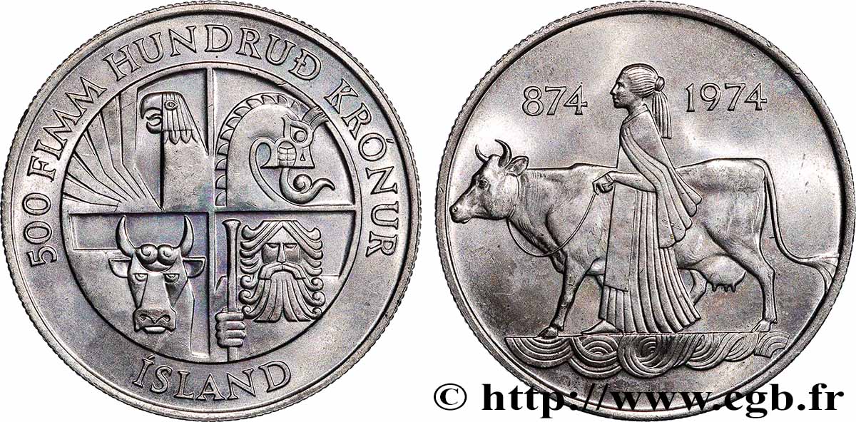 ISLANDE 500 Kronur 1100e anniversaire de la première colonie sur l&nbsp;île 1974  SPL 