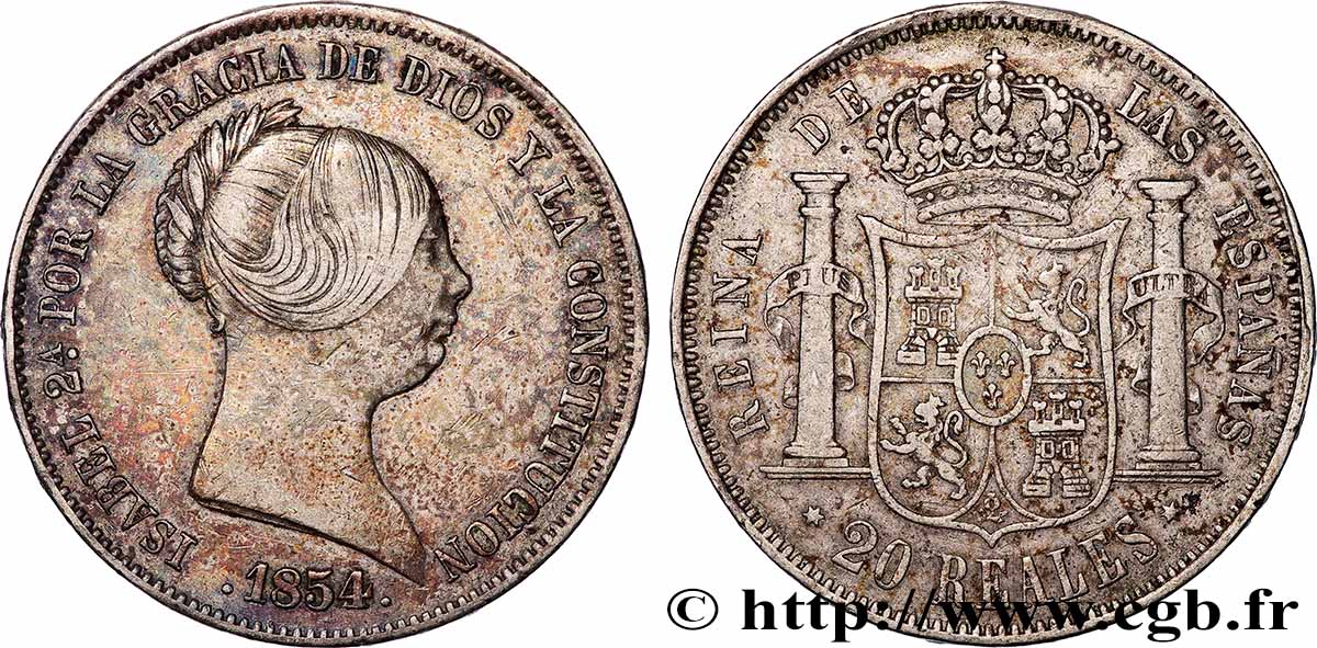 ESPAGNE 20 Reales Isabelle II 1854 Madrid TTB 
