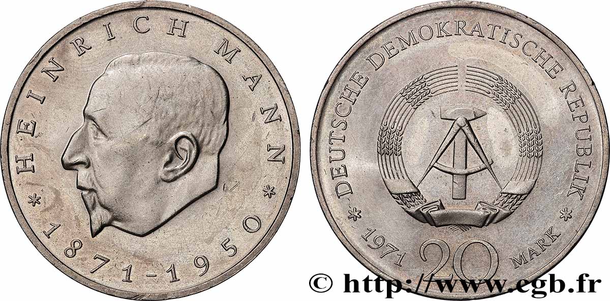 ALLEMAGNE RÉPUBLIQUE DÉMOCRATIQUE 20 Mark Heinrich Mann 1971 Berlin SUP 