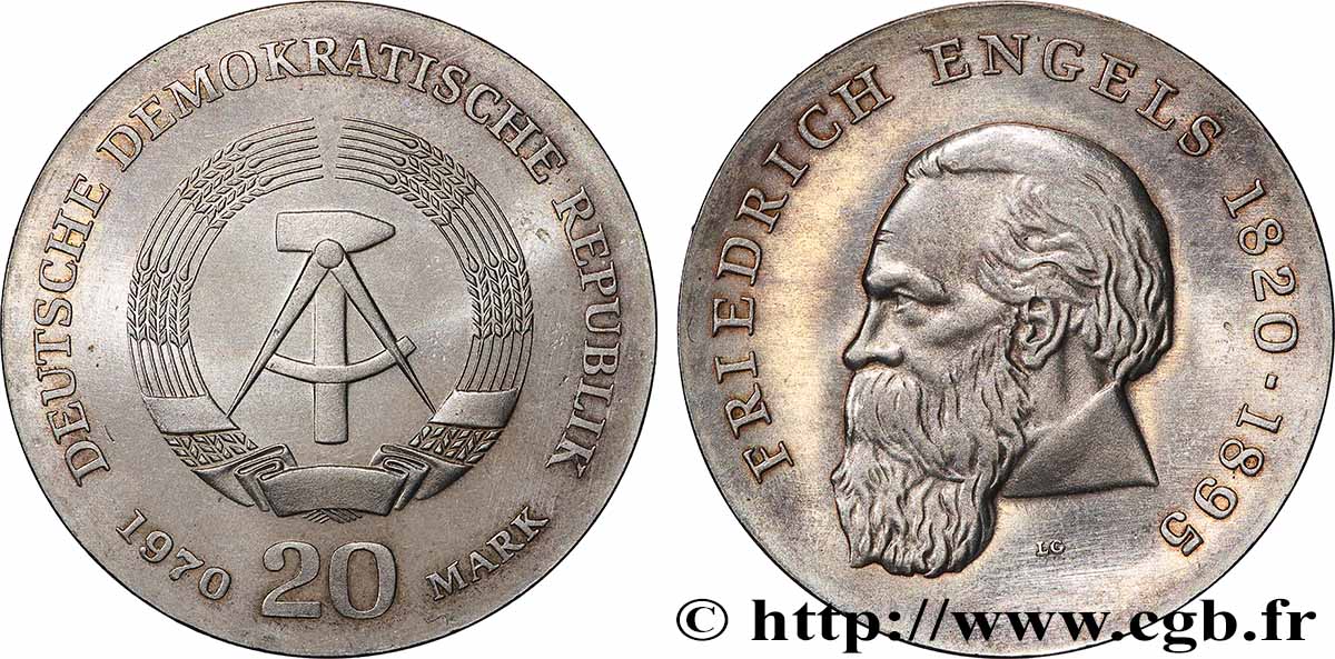 ALLEMAGNE RÉPUBLIQUE DÉMOCRATIQUE 20 Mark Friedrich Engels 1970 Berlin SUP 