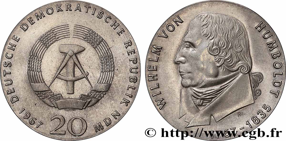 REPUBBLICA DEMOCRATICA TEDESCA 20 Mark Wilhelm Von Humboldt 1967 Berlin SPL 