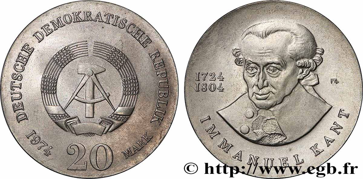 ALLEMAGNE RÉPUBLIQUE DÉMOCRATIQUE 20 Mark Emmanuel Kant 1974  SUP 