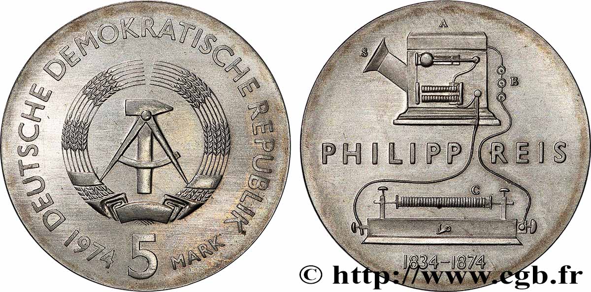 ALLEMAGNE RÉPUBLIQUE DÉMOCRATIQUE 5 Mark Philipp Reis 1974  SUP 