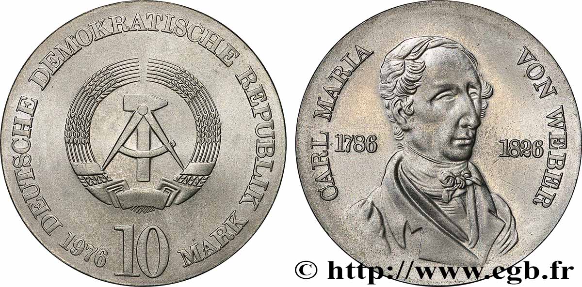 ALLEMAGNE RÉPUBLIQUE DÉMOCRATIQUE 10 Mark Carl Maria Von Weber 1976 Berlin SUP 