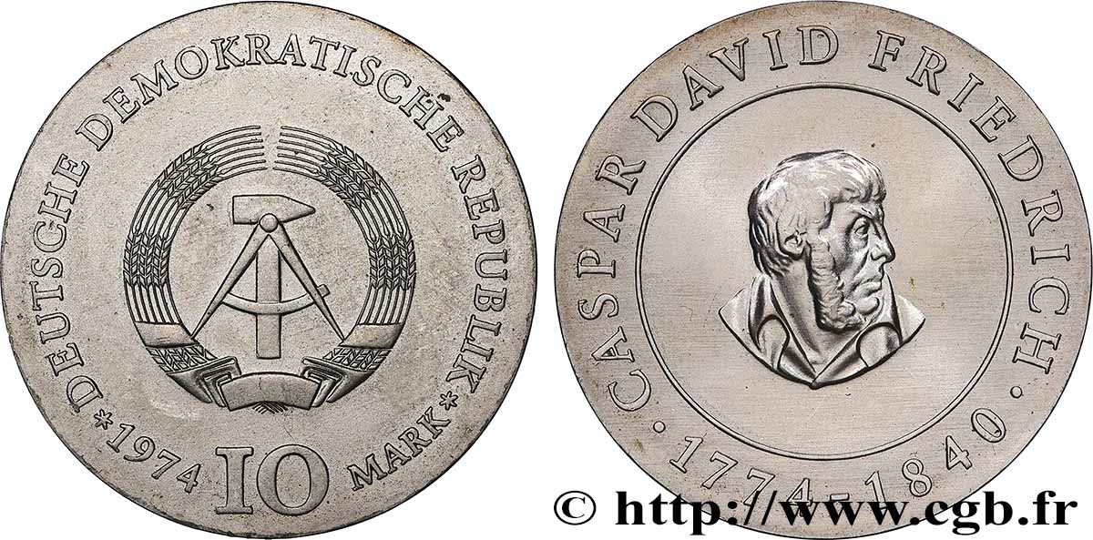 ALLEMAGNE RÉPUBLIQUE DÉMOCRATIQUE 10 Mark Caspar David Friedrich 1974 Berlin SUP 