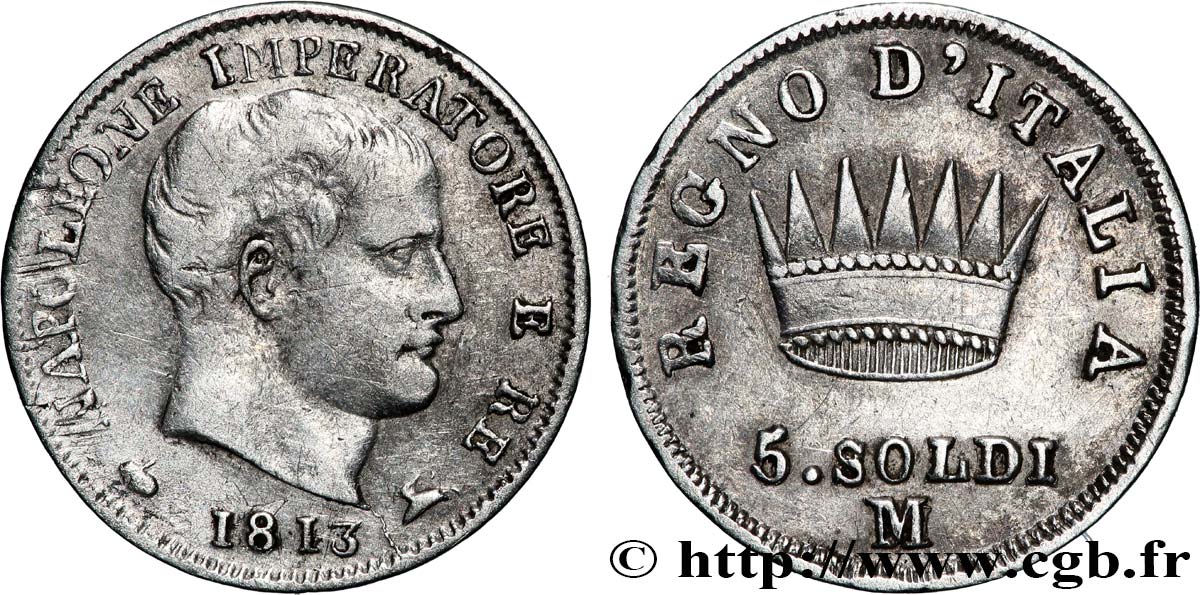 ITALIE - ROYAUME D&nbsp;ITALIE - NAPOLÉON Ier 5 Soldi 1813 Milan - M TTB 