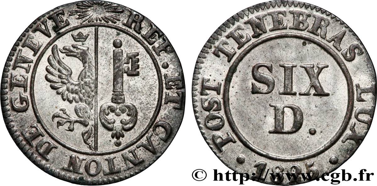 SUISSE - RÉPUBLIQUE DE GENÈVE 6 Deniers - Canton de Genève 1825  SUP 