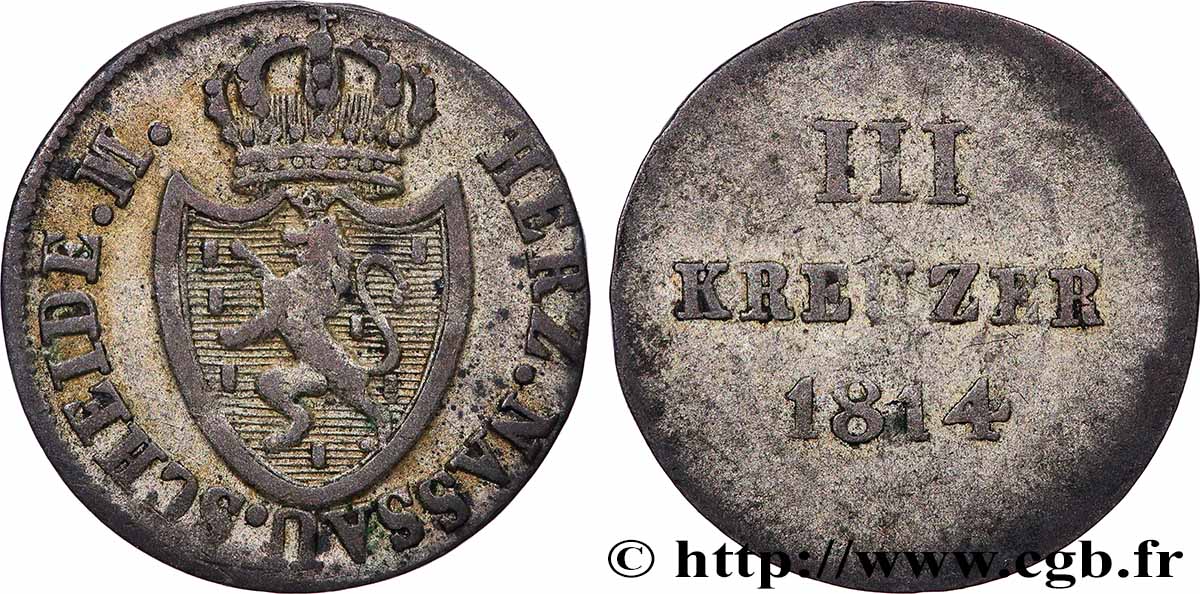 GERMANY - NASSAU III (3) Kreuzer Grand-Duché de Nassau 1814  XF 