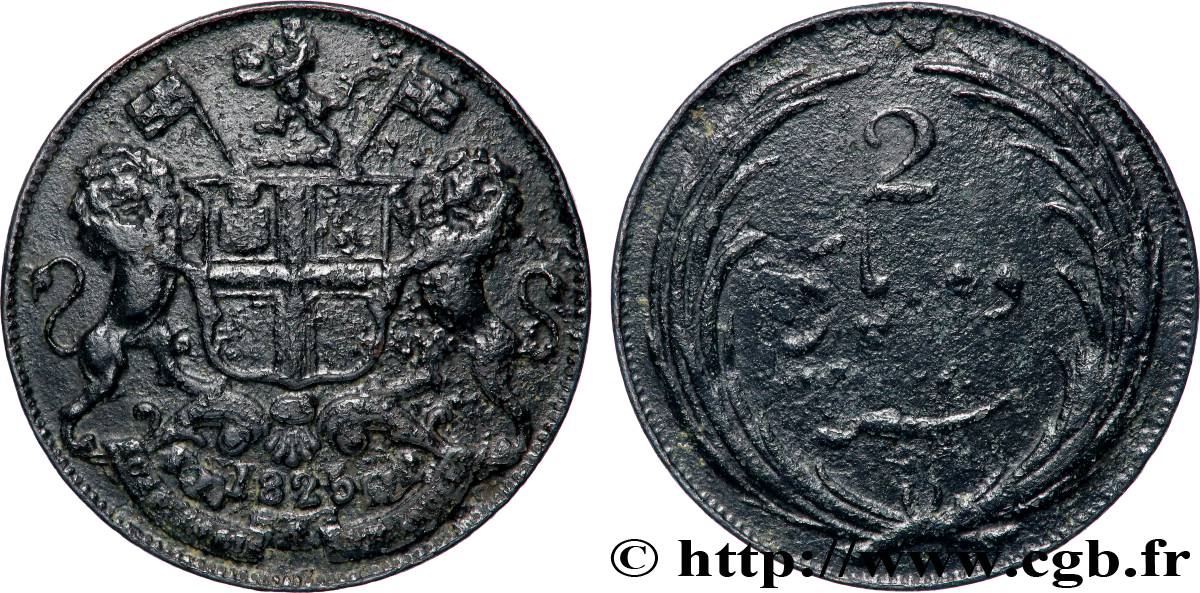 INDES BRITANNIQUES -  COMPAGNIE ORIENTALE DES INDES - PRESIDENCE DE MADRAS 2 Pies 1825 Calcutta TB 