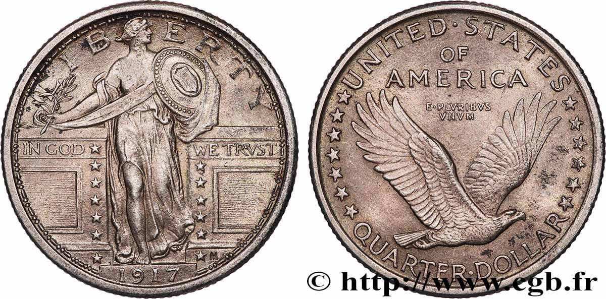 ÉTATS-UNIS D&nbsp;AMÉRIQUE 1/4 Dollar Liberty 1917 Philadelphie SUP 